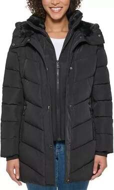 Andrew Marc Ladies' Walker Jacket‎ Black Mixed Media Hooded Puffer